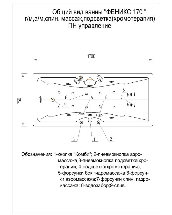 Акватек Феникс 170*75 ванна акриловая FEN170-0000006