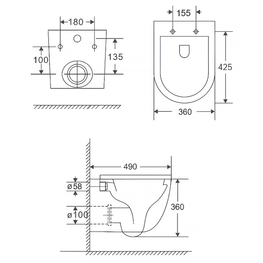 Унитаз подвесной Azario Gloria 360х490х360 безободковый, слив TORNADO, с быстросъемным сиденьем микролифт AZ-2003Т