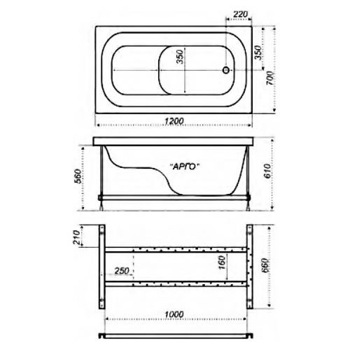 Triton Арго 120*70 ванна акриловая прямоугольная