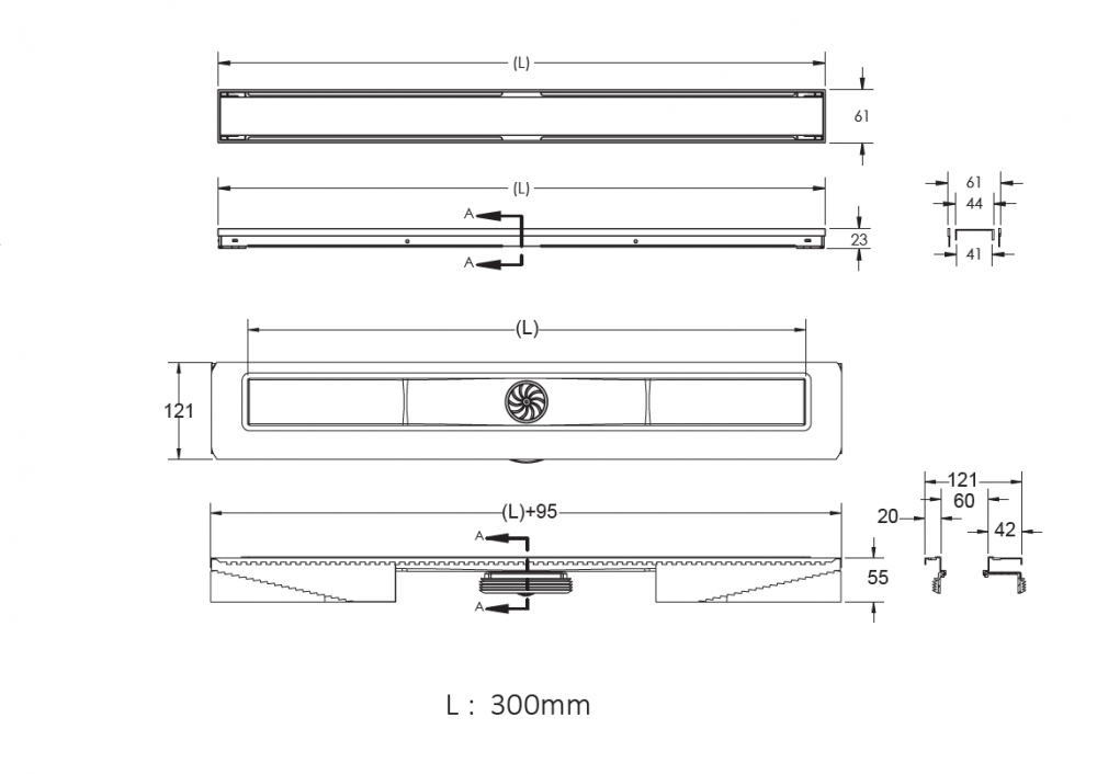 Berges Wasserhaus B1 Keramik 090014 Душевой лоток 300 мм