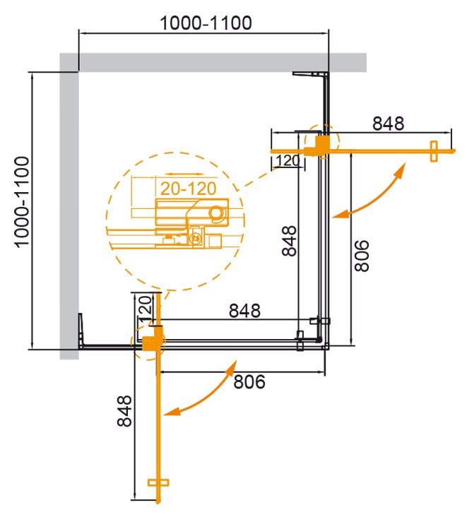 Cezares Slider душевой уголок 100/110х100/110 см SLIDER-A-2-100/110-C-BORO