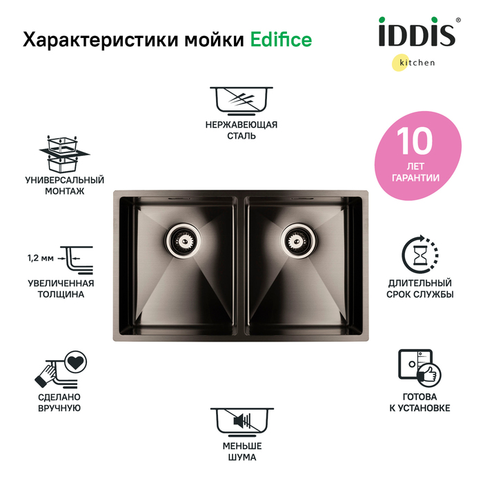 Iddis Edifice мойка универсального монтажа нерж. сталь 74х44 EDI75G2i77