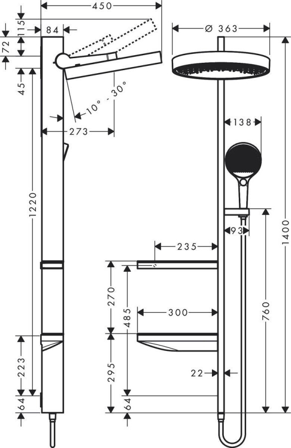 Hansgrohe Rainfinity Showerpipe 360 Душевой набор скрытого монтажа белый матовый 26842700