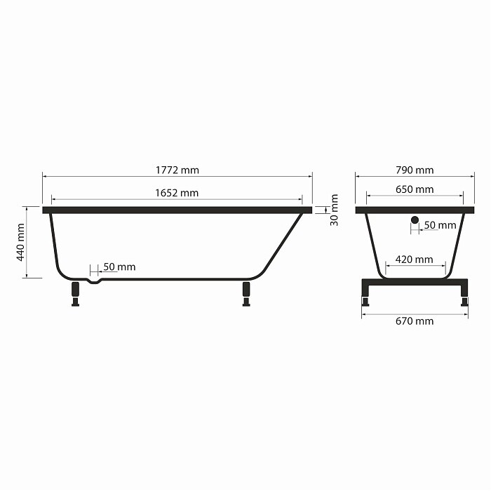 Эпсилон Solewater 180х80 см Каменная ванна прямоугольная, на ножках УТ000096986