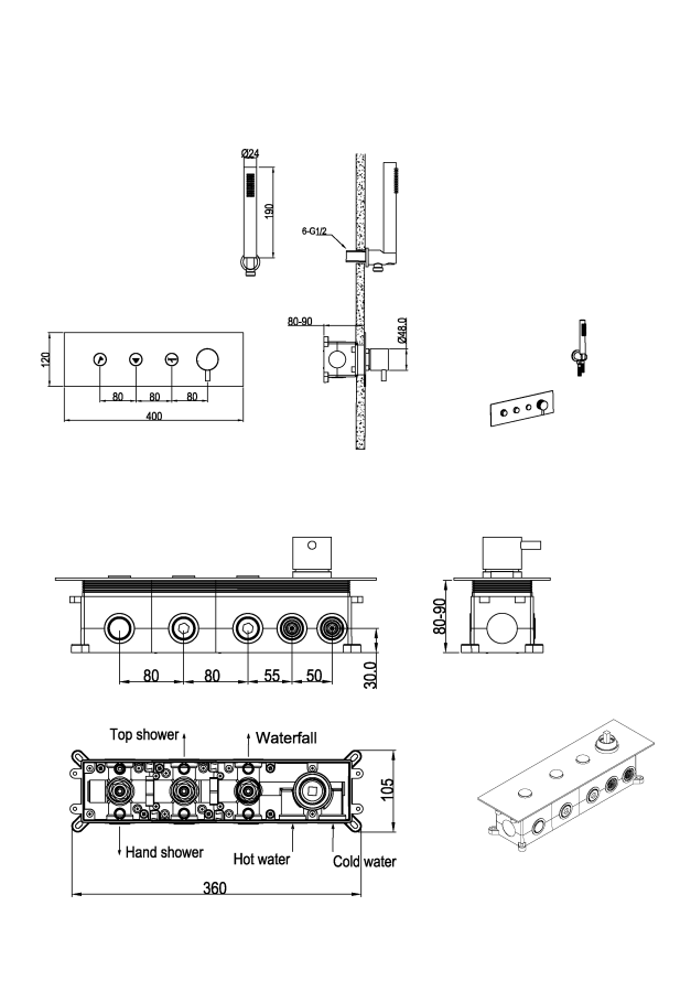 Встраиваемый смеситель с ручным душем Boheme Fusion Gold 130-SYS-G