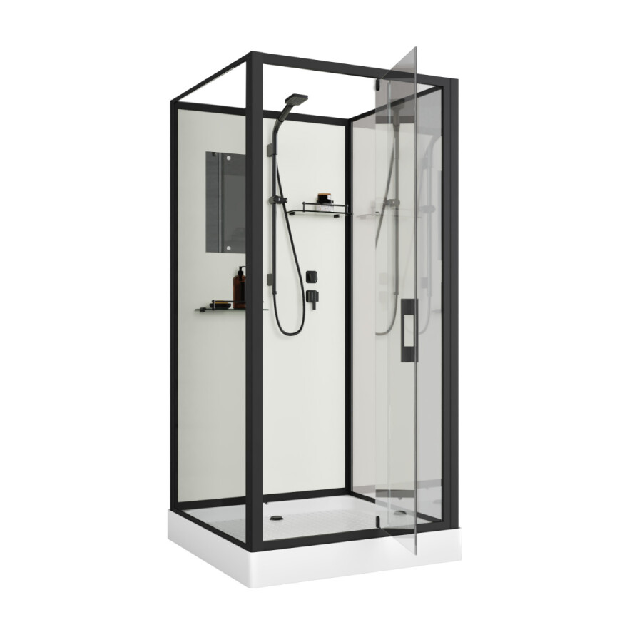 Душевая кабина Niagara Standart ST100/15Q/BL/BK (100х100х200) поддон 15см,распашная,черный, без крыши,3 места