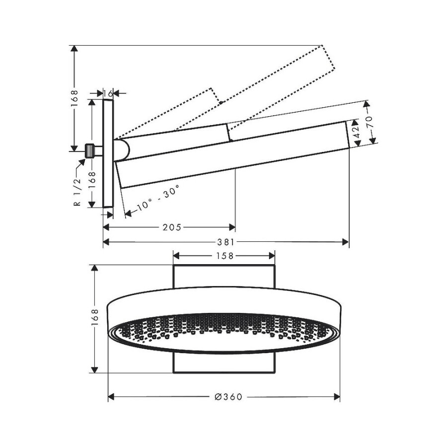 Hansgrohe Rainfinity Верхний душ 360 1jet с настенным креплением золото 26230990