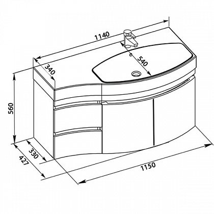 Aquanet Опера 115 тумба с раковиной 00212996 подвесная, правая