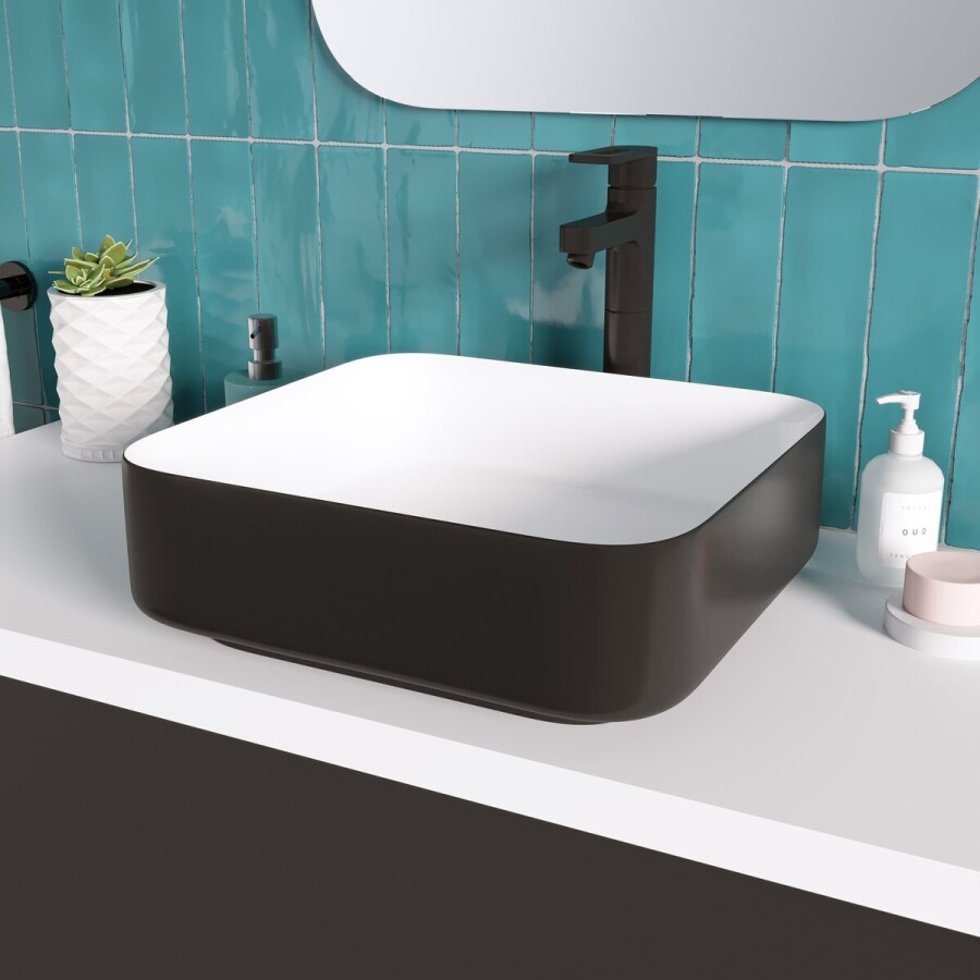 Раковина Grossman Color GR-4042BW (385х385х140) черная,белая внутри,1 место