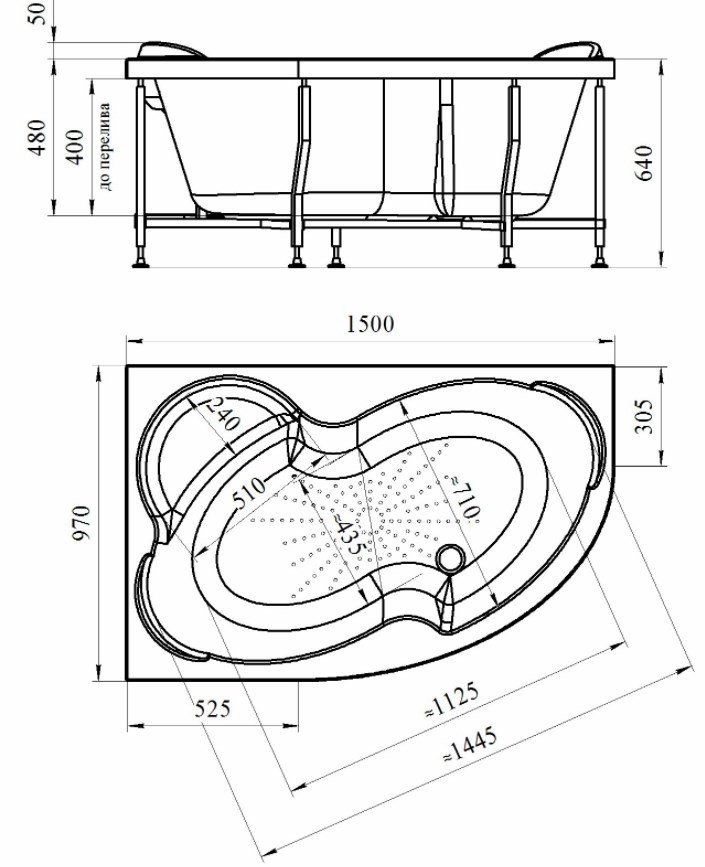 Wachter Ирма 2 150x97 см ванна акриловая асимметричная с гидромассажем и фронтальной панелью белая правая