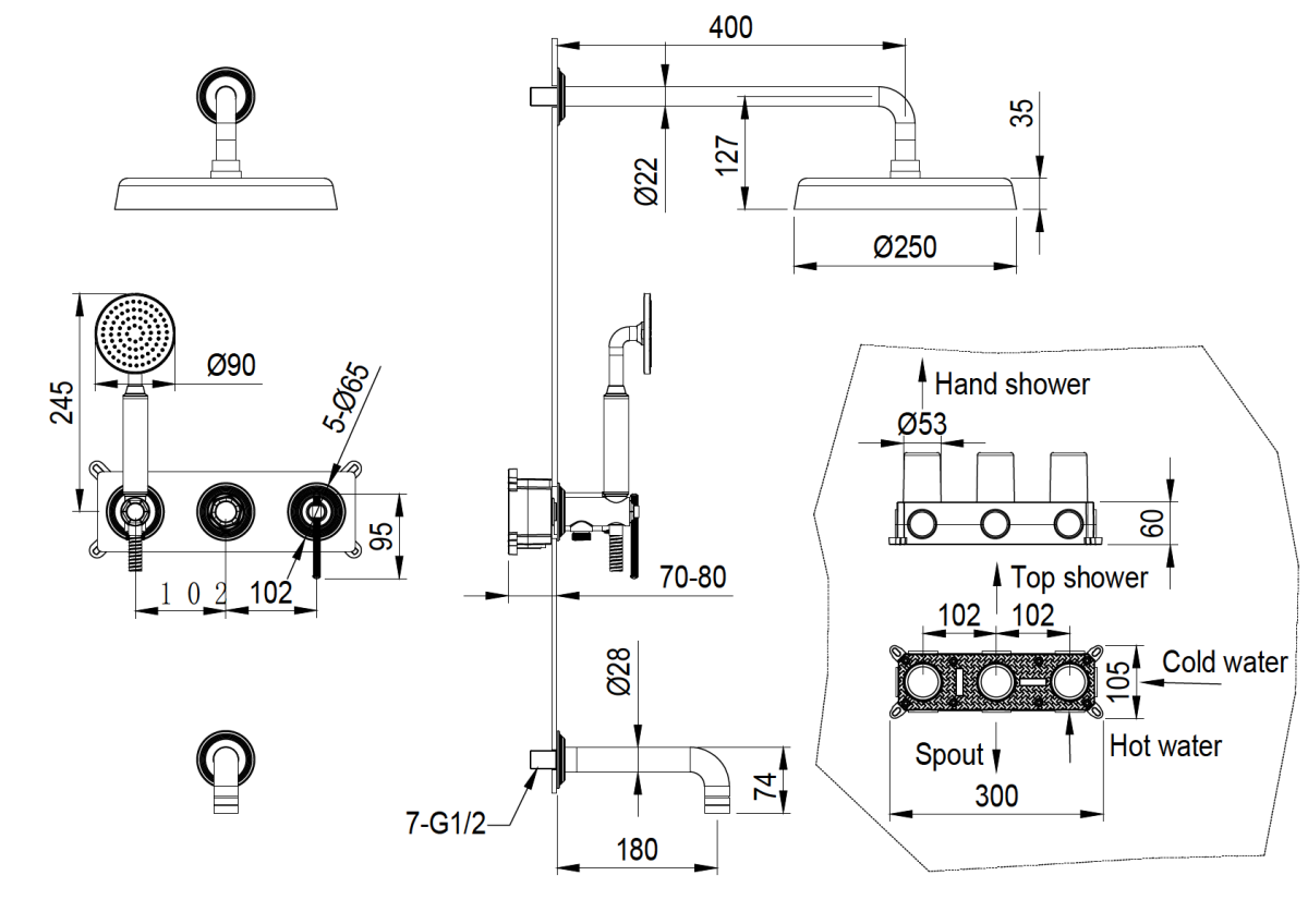 Душевая система Boheme Eterna Brushed Bronze 174-2-BRB