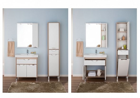 Aquanet Гретта 00171901 Шкаф-пенал напольный, с бельевой корзиной, светлый дуб 40