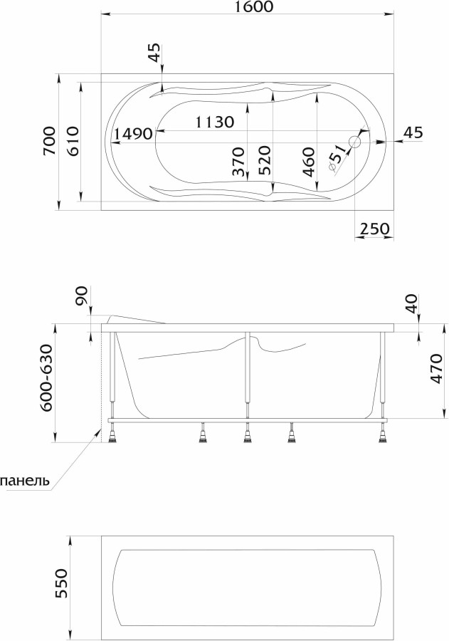 Marka One Vita 160*70 ванна акриловая прямоугольная 01вит1670