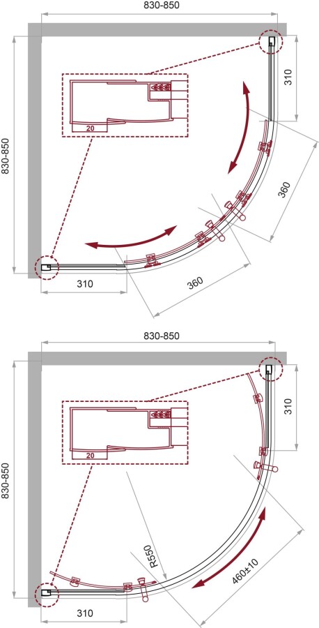 Душевой уголок BelBagno UNO-195-R-2-85-C-Cr