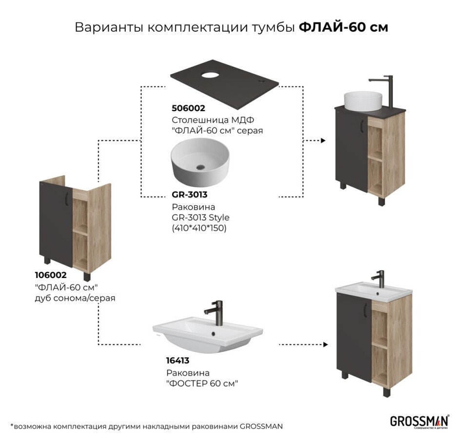 Тумба напольная "ФЛАЙ-60 см" дуб сонома/серая 106002
