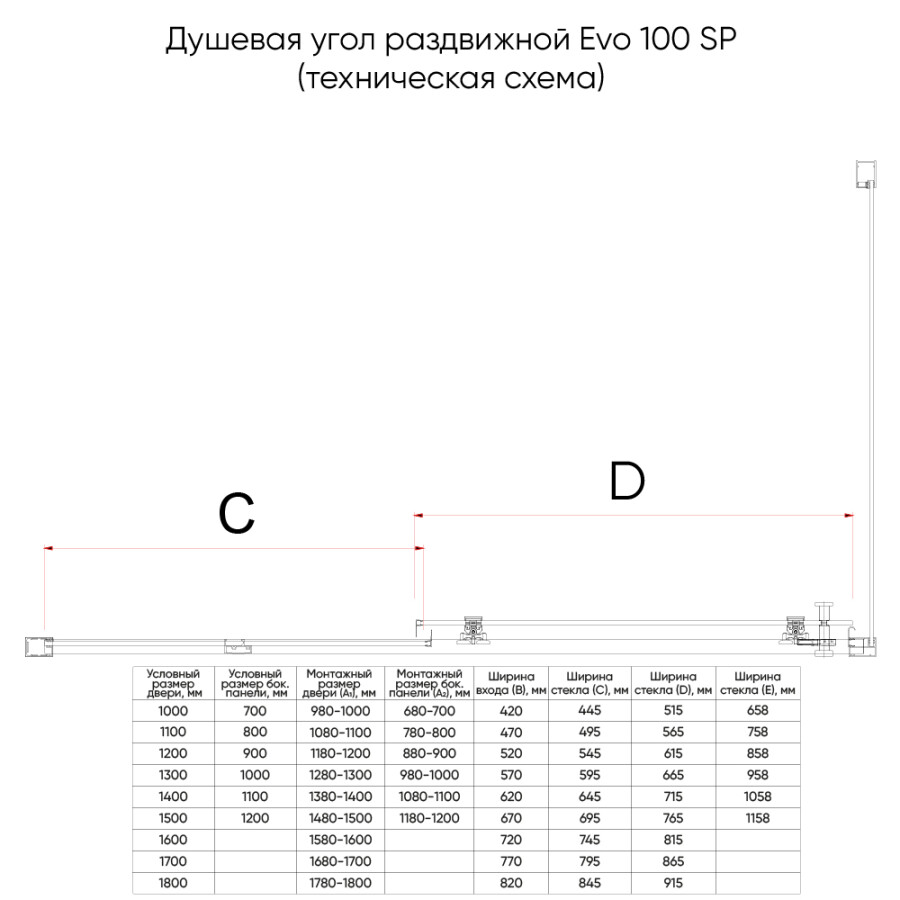 Душевой угол Veconi Evo 100SP B E1-SP-B-120120-01-C9