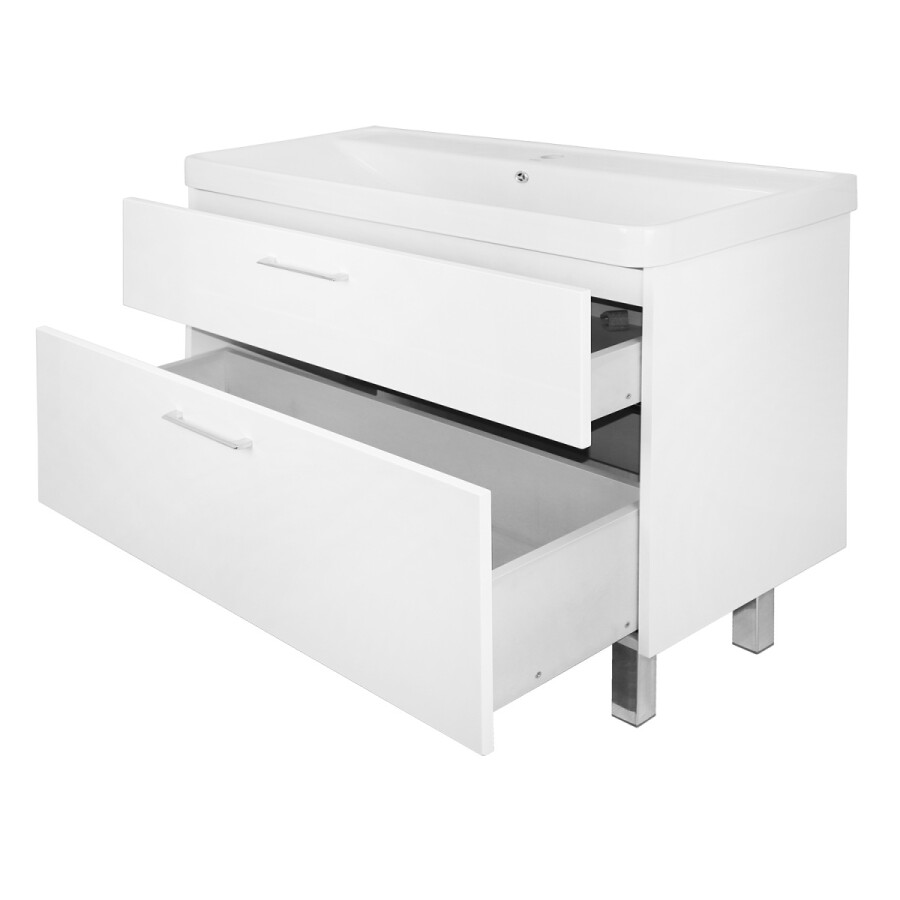 Комплект Тумба Azario Ника 100 Н 1000х475х860 напольная, с раковиной Monte 100, белый CS00089955
