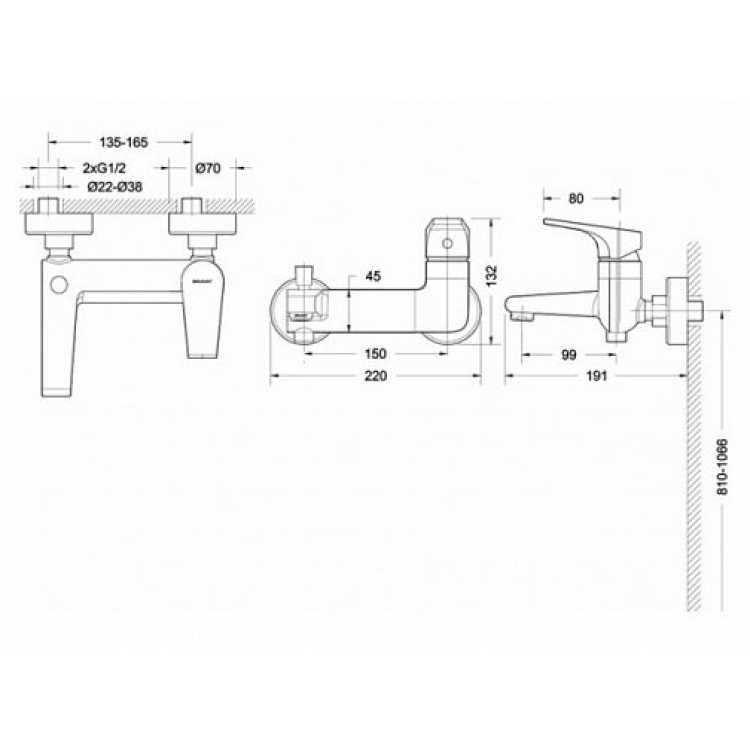 Bravat Vega F6119177CP-01 смеситель для ванны хром