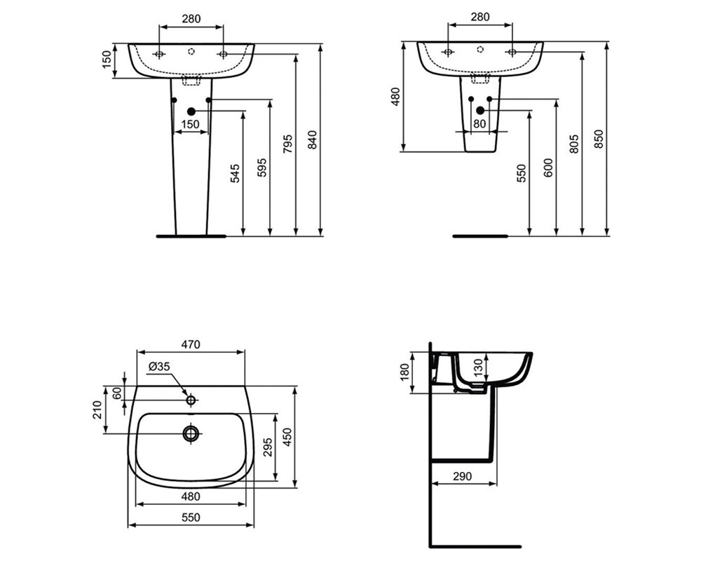 Ideal Standard Esedra T279901 умывальник подвесной 55 см