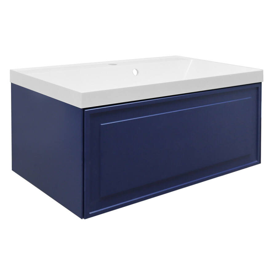 Комплект Тумба Azario Belloni 80 795х450х400 подвесная, механизм открывания Push to Open, с раковиной Астория 80, синий CS00098084