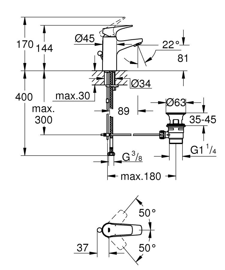 Grohe BauFlow 23751000 смеситель для раковины 28 мм