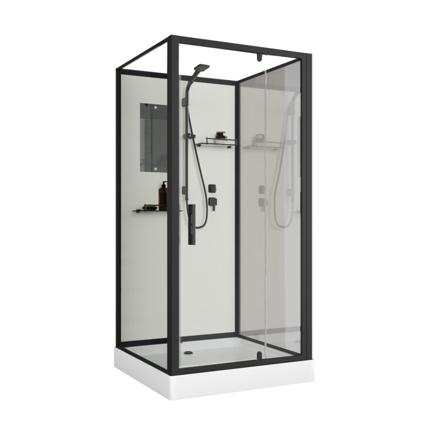 Душевая кабина Niagara Standart ST100/15Q/BL/BK (100х100х200) поддон 15см,распашная,черный, без крыши,3 места