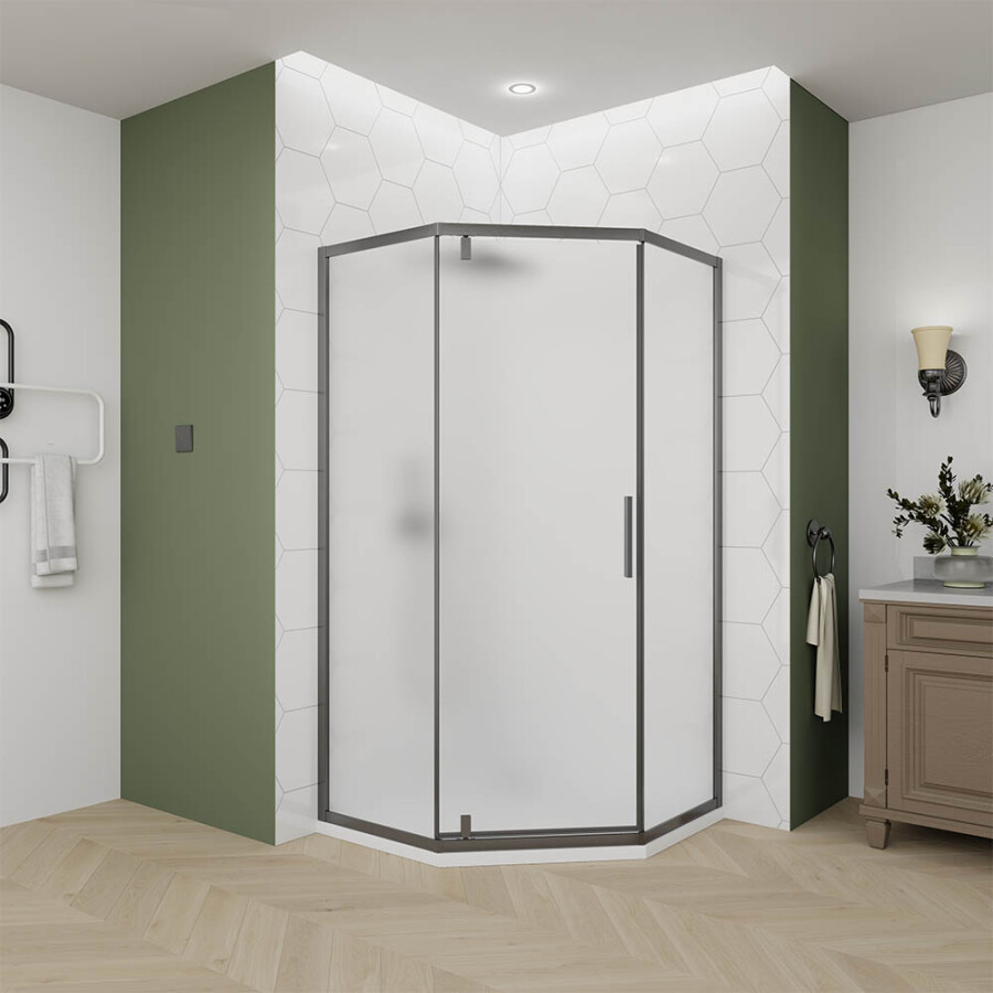Душевой угол Veconi Ottimo P10 GR (80×80×190) распашная, профиль брашированный графит, стекло матовое OP10GR-8080-07-C9