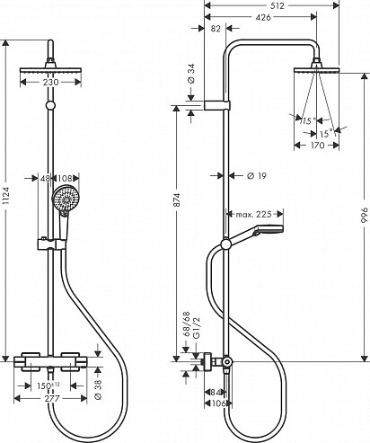 Hansgrohe Vernis Shape 26286000 душевая система с термостатом хром