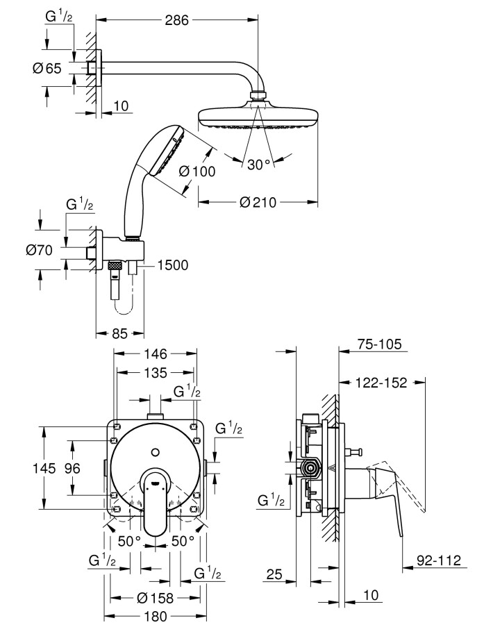 Grohe Eurosmart Cosmopolitan 25219001 душевая система