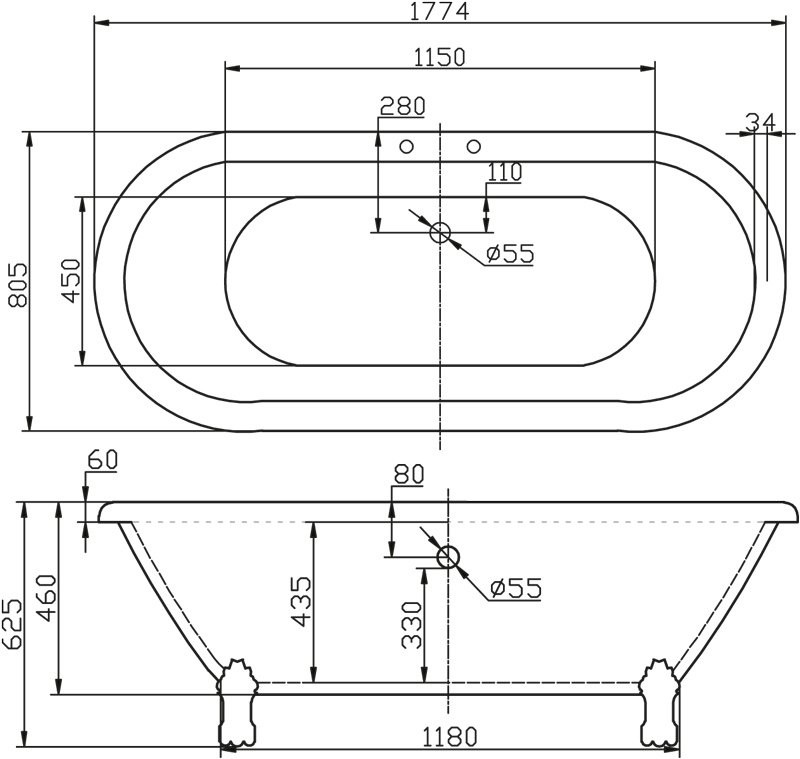 BelBagno BB21 177*80 ванна акриловая овальная