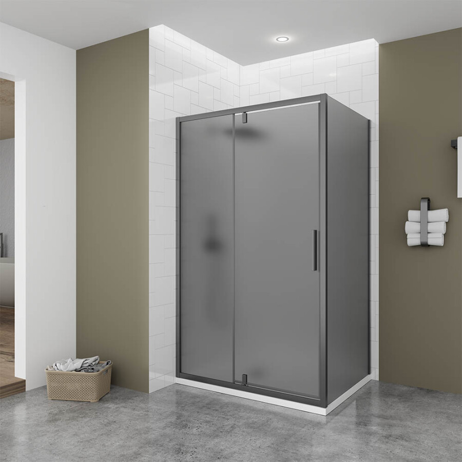 Душевой угол Veconi Ottimo P20 GR-SP (100×80×190) распашная, профиль брашированный графит, стекло тонированное матовое OP20GR-SP-10080-12-C9