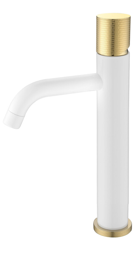 Смеситель для раковины высокий Boheme Stick Белый ручка Золото Touch 122-WG.2