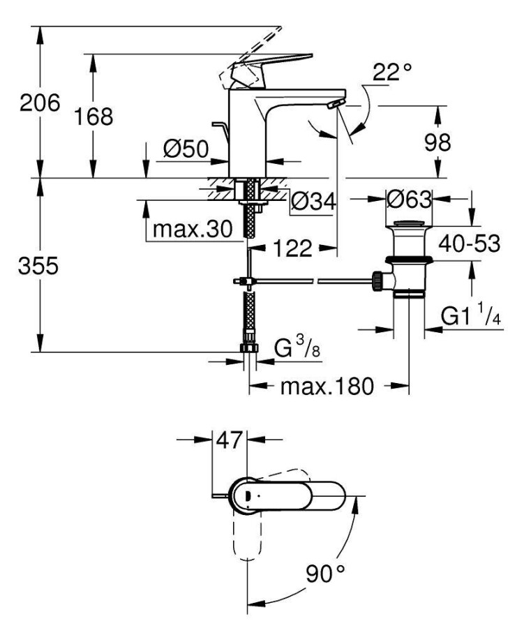 Grohe Eurosmart Cosmopolitan 2339600E смеситель для раковины 35 мм