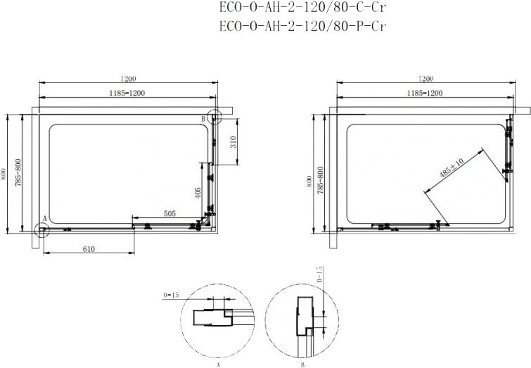 Cezares ECO-O-AH-2-120/80-C-Cr душевое ограждение 120*80*190
