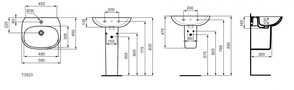 Ideal Standard Tesi T352301 умывальник подвесной 55 см