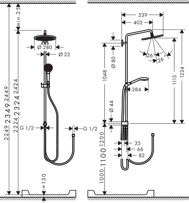 Hansgrohe Croma Select S 280 Air 1jet 26793000 Душевая система без излива