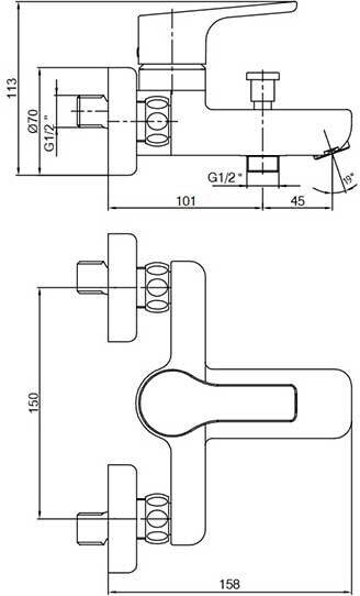 E.C.A. Luna 102102450EX смеситель для ванны хром