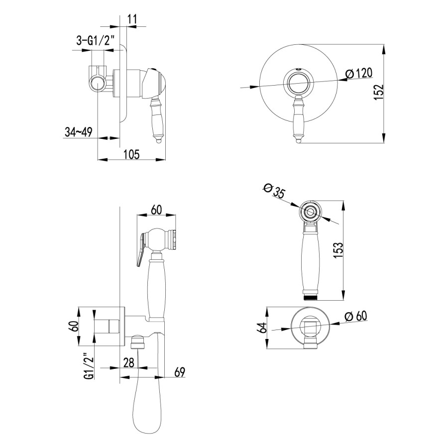 Lemark LM4819B Villa смеситель с гигиеническим душем бронза