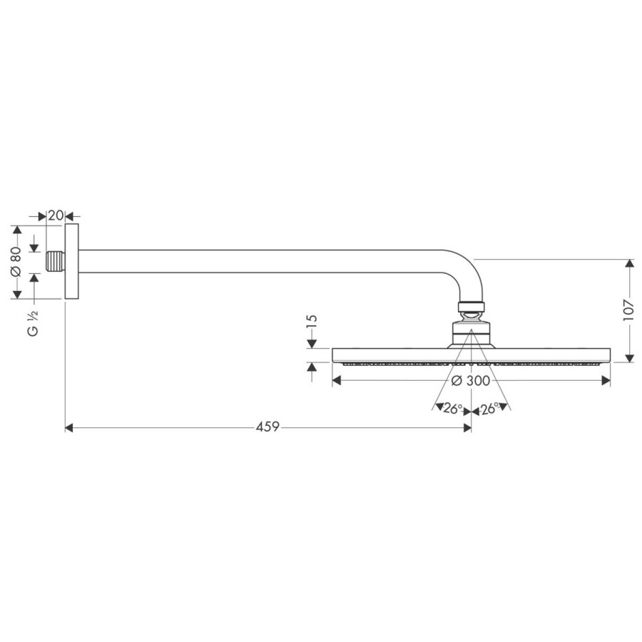 Hansgrohe 27492000 Верхний душ Raindance S 300 Air 1jet, держатель 450 мм, 1/2