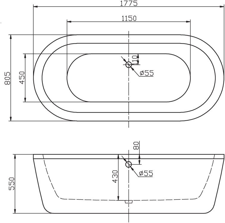 BelBagno BB12-1775 177*80 ванна акриловая овальная