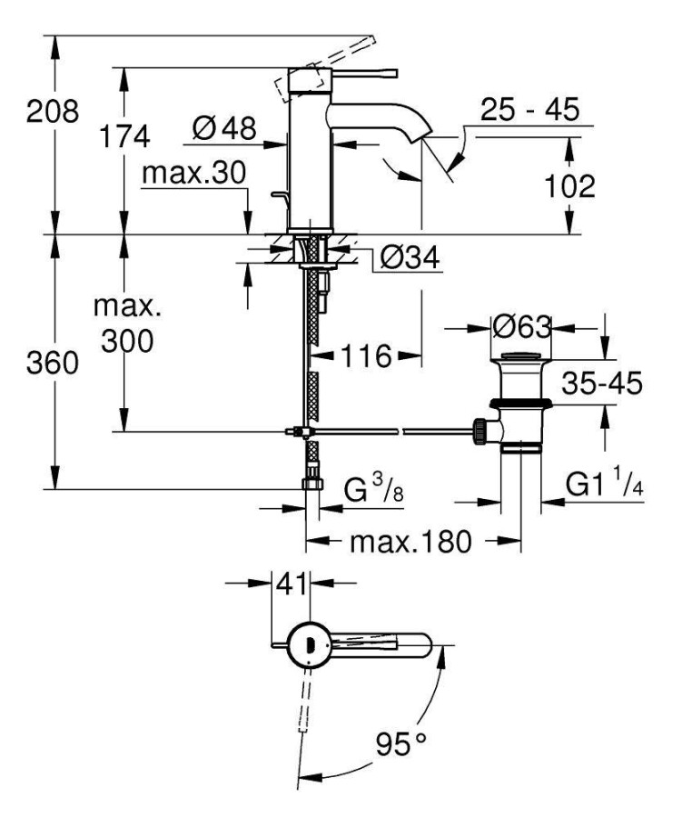 Grohe Essence+ 23591001 смеситель для раковины 28 мм
