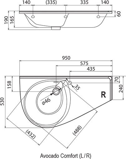 Ravak Avocado Comfort XJ9P1100000 умывальник подвесной R