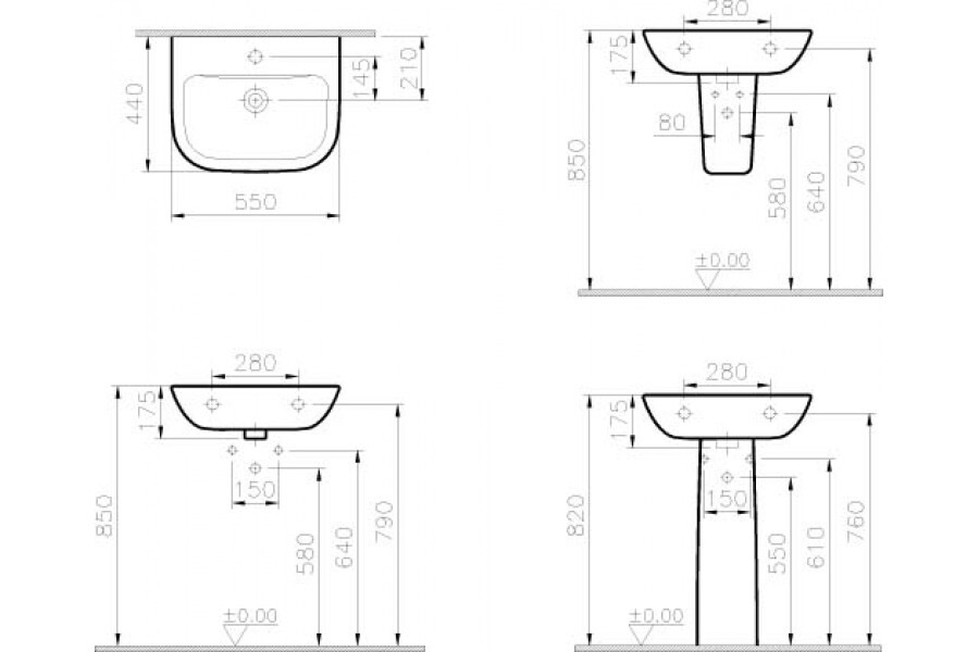 VitrA S20 5502B003-0001 раковина подвесная 55 см