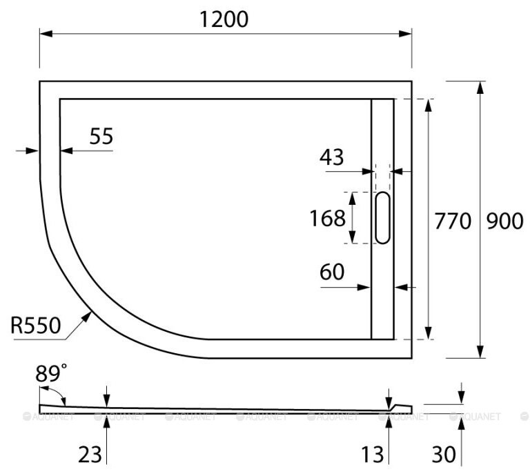 Cezares TRAY-AS-RH-120/90-550-30-W-R душевой поддон литьевой мрамор 120*90*3