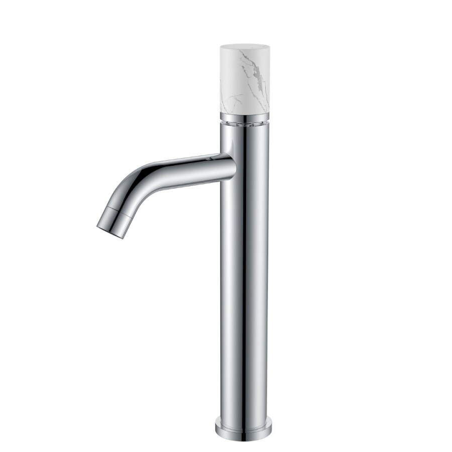 Смеситель для раковины высокий Boheme Stick Хром ручка Белый Мрамор 122-CR-MR-W
