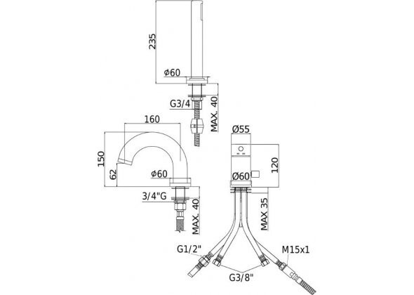 Paffoni Light LIG047ST смеситель на борт ванны сталь