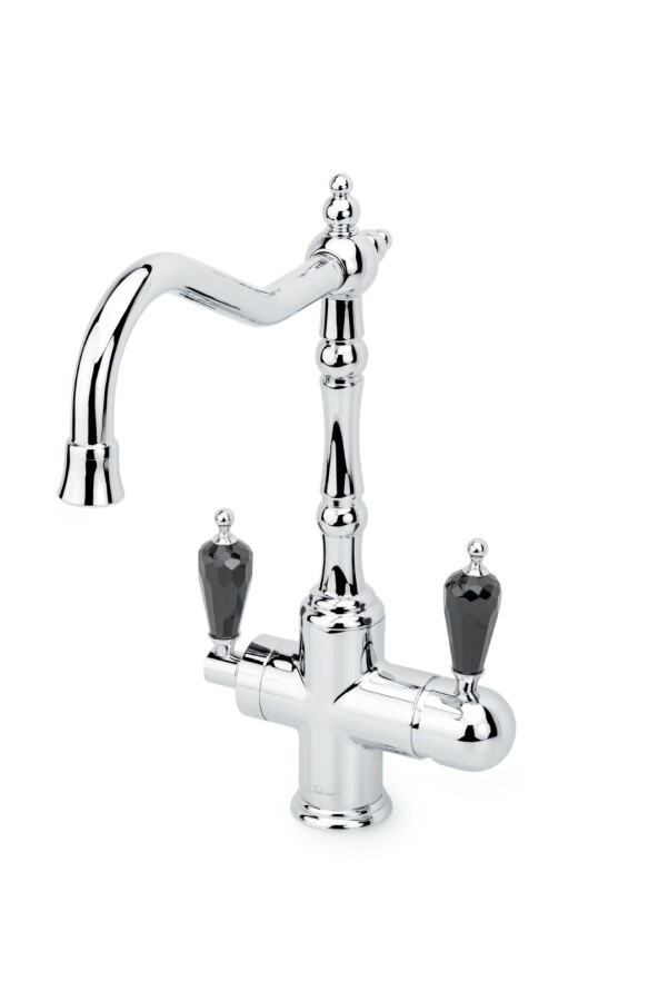 Смеситель для кухни Boheme Kitchen Tradizionale Chromo ручки с черным кристаллом SW 113-BSW