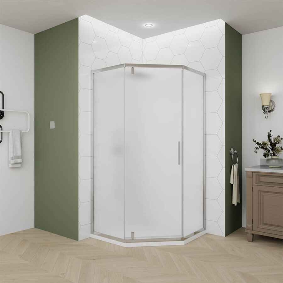 Душевой угол Veconi Ottimo P10 CH (90×90×190) распашная, профиль хром, стекло матовое OP10CH-9090-07-C9