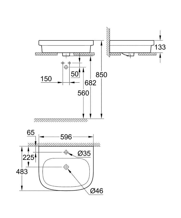 Grohe Euro Ceramic 3933700H раковина накладная 60 см альпин-белый