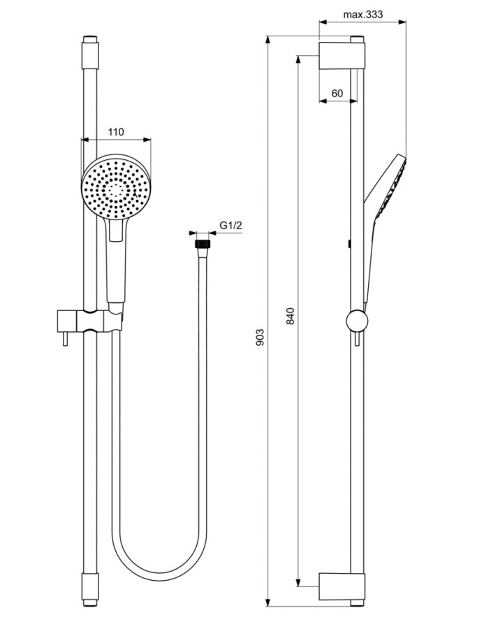 Ideal Standard B2237AA IdealRain душевой гарнитур со штангой Evo Round L3